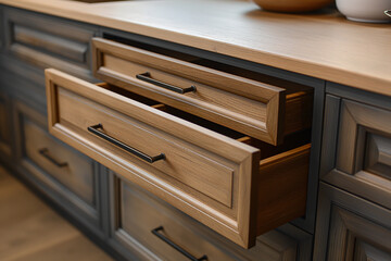 Drawer cabinet that allows you to see the items placed on the shelves.	