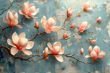Oil Painted Magnolias at Water's Edge - Tranquility and Beauty