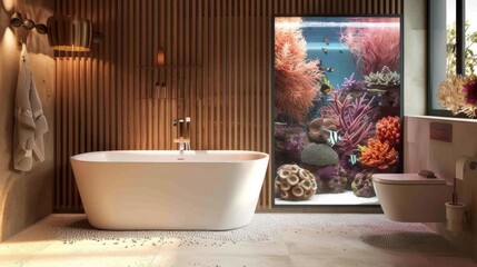 Luxurious Bathroom Interior with Picturesque Aquarium View