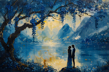 Easter Love: A Tender Moment in a Blue-Indigo Oasis