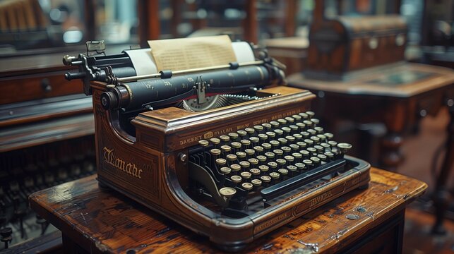 Vintage Morse Code Machine on Wooden Table, generative ai