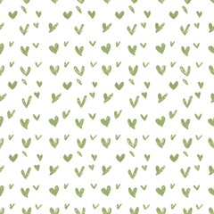 seamless pattern of simple, handdrawn hearts in olive green