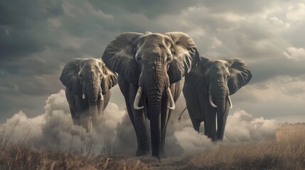 Group of untamed African Elephants