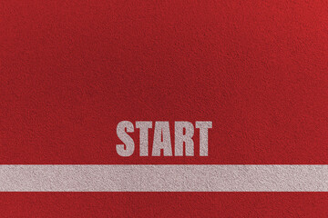 White starting line.new beginnings concept.  word start on a running track in a stadium. top view