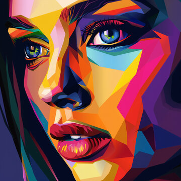 Vexel art portrait with bold colors in 3D vector