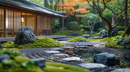 Harmony of Nature in Zen Garden, generative ai
