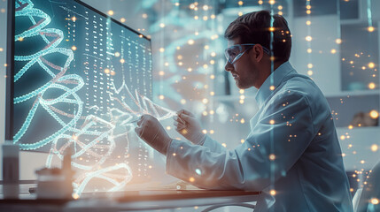 Scientist Analyzing DNA Sequences in High-Tech Laboratory