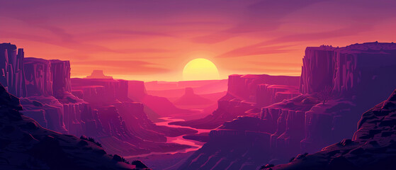 Majestic canyon landscape at sunset in 3D vectors