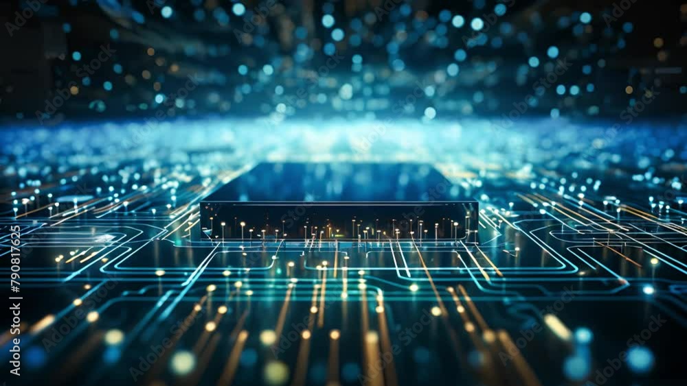 Wall mural circuit cyberspace design created, technology, processor chip, tech environment, blockchain. circuit
