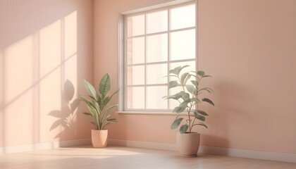 empty room with window. Simplistic interior with sunlight	
