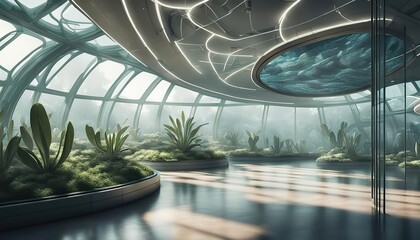 Futuristic interior in sci-fi style, lounge on a spaceship 22