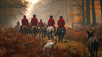 Traditional English Fox Hunt at Sunrise, generative ai