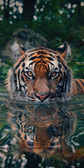 Tiger swimming in river