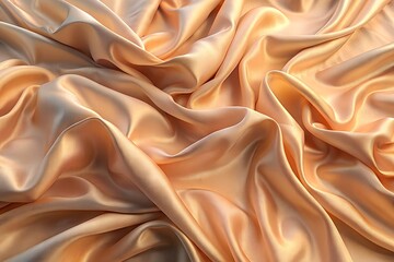 Fototapeta premium Close-up of smooth peach satin draped fabric