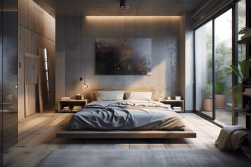 Interior of bedroom in modern house.
