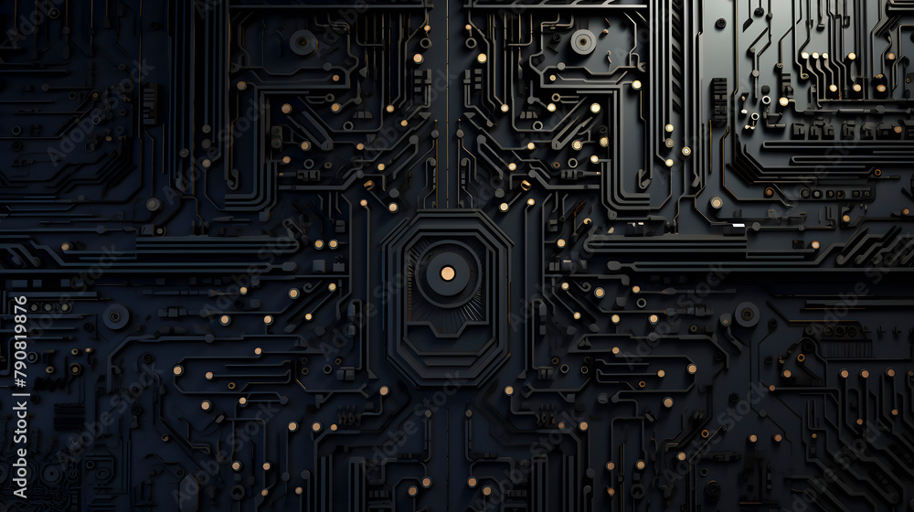 Fototapete Digital technology black abstract geometric circuit graphic poster web page PPT background