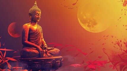 Buddha Statue Sitting in Front of Full Moon