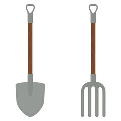Gardening and farming tools - shovel and pitchfork.