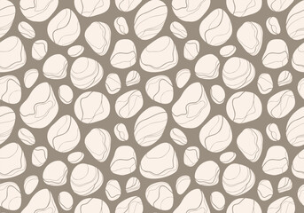 Seamless background with silhouettes of pebbles, pattern with different pebbles.