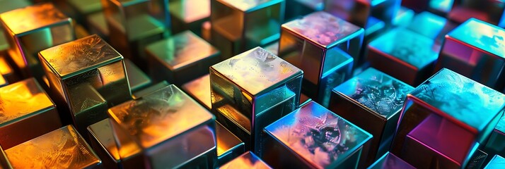 metallic colors shimmering on cubes in the background