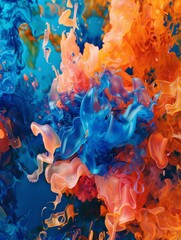 Vibrant Coral Orange and Sapphire Blue Burst Abstract Art Painting
