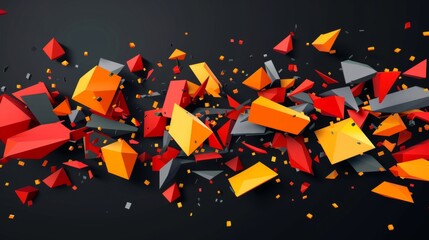 Abstract 3D Explosion of Colorful Geometric Shapes on Dark Background