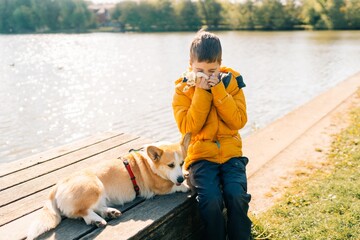allergies: teenage boy allergic to spring flowers and fluffy corgi dog