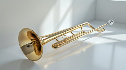 A shiny golden trombone catches the eye against a clean white surface, hinting at the powerful sound it can produce.