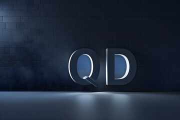 Illuminating Spotlight on Abbreviation QD Against Deep-Blue Background - obrazy, fototapety, plakaty