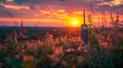 Fototapeta premium Sunset Serenade: A Kid's Walkie-Talkie, generative ai
