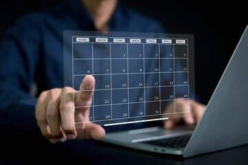 Businessman manages time for effective work. Calendar schedule time plan appointment, data management system, checking organizes day, week, month project list, business, calendar appointment plan .