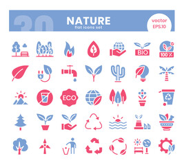 Nature Icons Bundle. Flat two color icons style. Vector illustration.