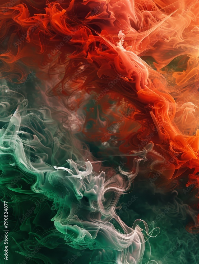 Poster dynamic red and green swirls - fiery forest abstract art in motion