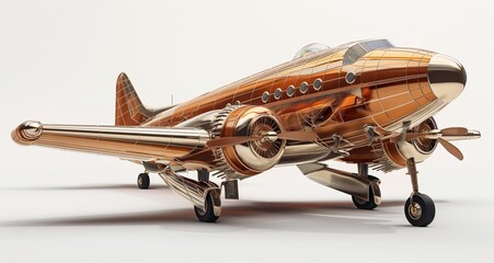 Art Deco 3D render vintage airplane with stylish art deco motifs