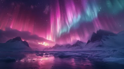 Tuinposter Northern Lights Illuminating Winter Scene, generative ai © Matus