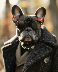 A fashionable Bulldog dog posing as a stylish model, dressed classy, chic and elegant - 790826023