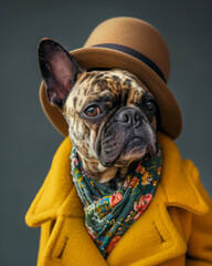 A fashionable Bulldog dog posing as a stylish model, dressed classy, chic and elegant - 790826037