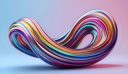 Twisted holographic abstract multicolor shape curve rainbow lines. Generative AI