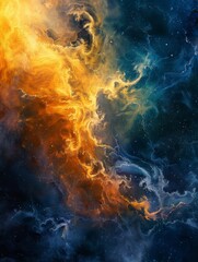 Fusion of Golden Ochre and Deep Indigo: EvokeSerene Eveningthe River.