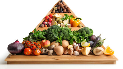 Food pyramid isolated on white, generative ai