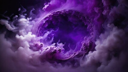 Circular Purple Smoke explodes outward, with dramatic smoke or fog effect with a scary Dark background - obrazy, fototapety, plakaty
