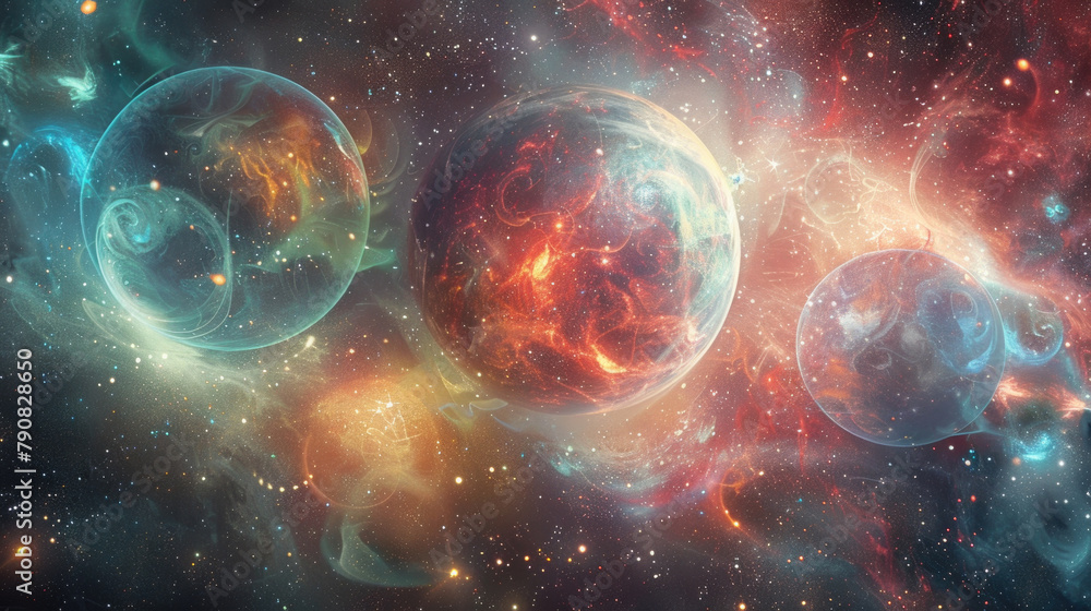 Poster planets of various sizes and colors float in space, showcasing the diverse celestial bodies in our s