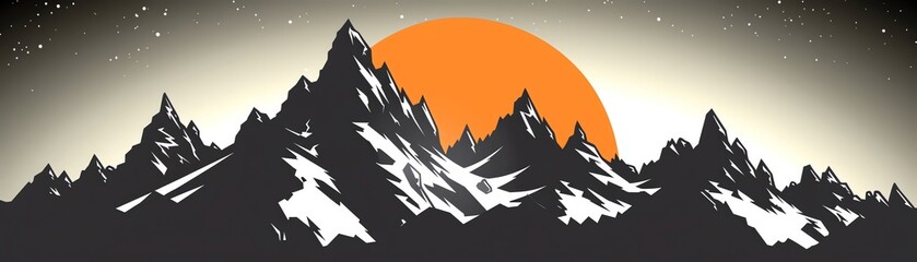 Majestic mountain vista under a full moon, with snowcapped peaks and starry sky - obrazy, fototapety, plakaty