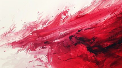 A red and black painting with a red line that is splattered with black paint