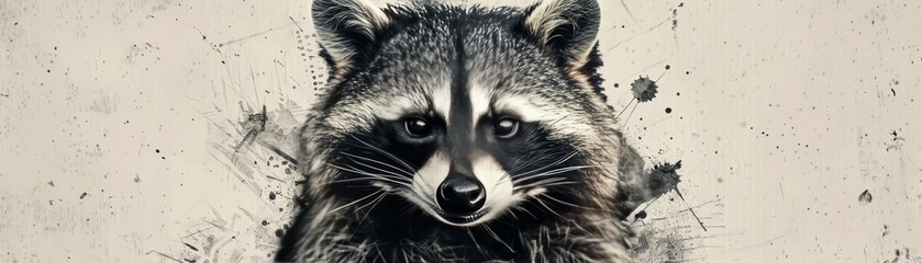 A raccoon with a black and gray face is staring at the camera