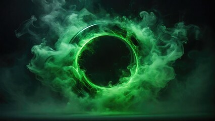 Circular Green Smoke explodes outward, with dramatic smoke or fog effect with a scary Dark background