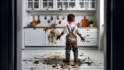 AI generated illustration of a moment of childhood mischief and the aftermath of a creative spree