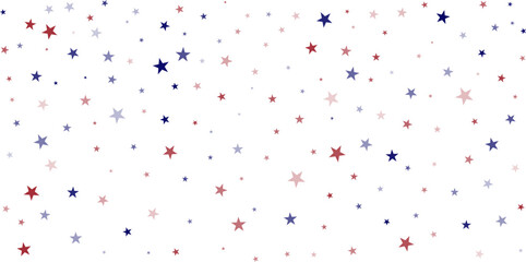 USA flag stars background, red and blue stars confetti horizontal border