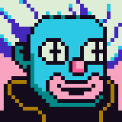 Clown 8-bit 80-s, avatar pixel art character, cartoon vector icon, game user or web profile persons, people, social net portrait, man face, minimalistic style.