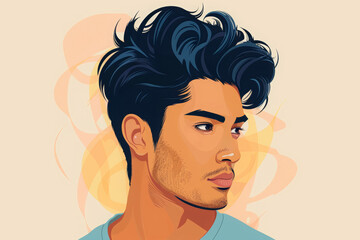 South Asian Indian man with trendy hairstyle fashion beauty illustration with colorful background.